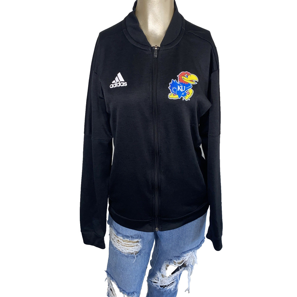 Kansas Jayhawks Jacket Women Medium Black Full Zip Adidas Pockets